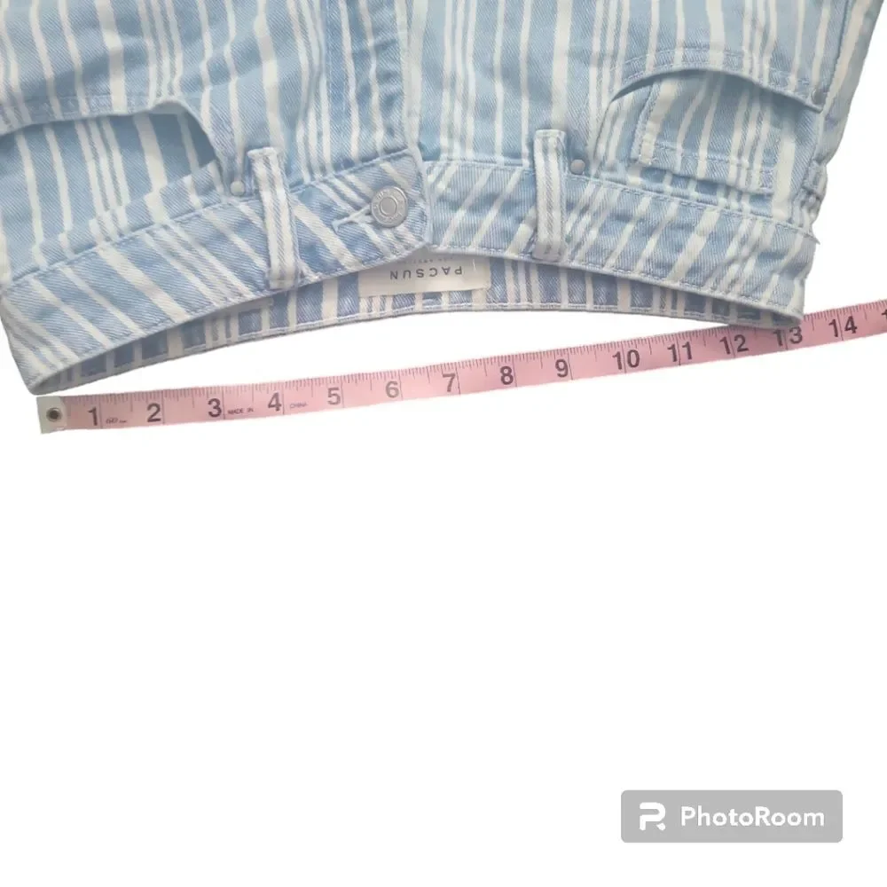 PACSUN BLUE&WHITE STRIPED HIGH WAISTED 'MOM SHORT' JEAN SHORTS - 25